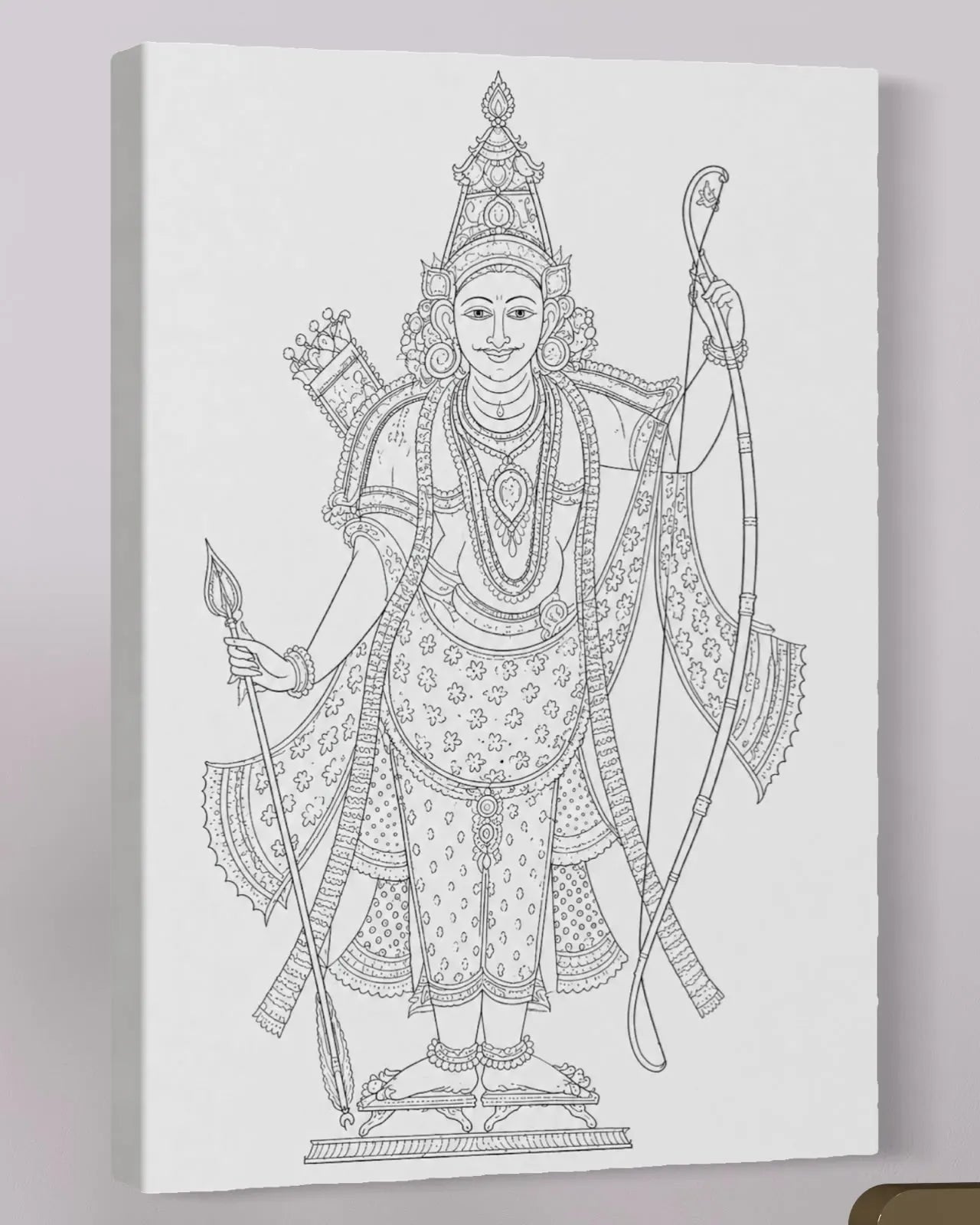 Rama's Tribhanga Pose Pichwai Pre-Drawn Canvas Painting for Coloring | 12 Free Colors & Brush Included