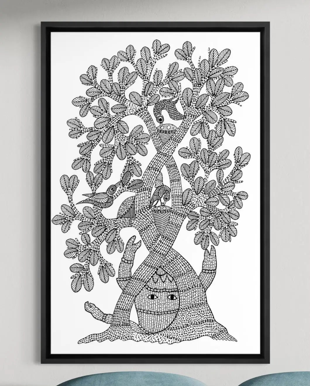 Bird of Life Gond Art Pre-Drawn Canvas Painting for Coloring | 12 Free Colors & Brush Included