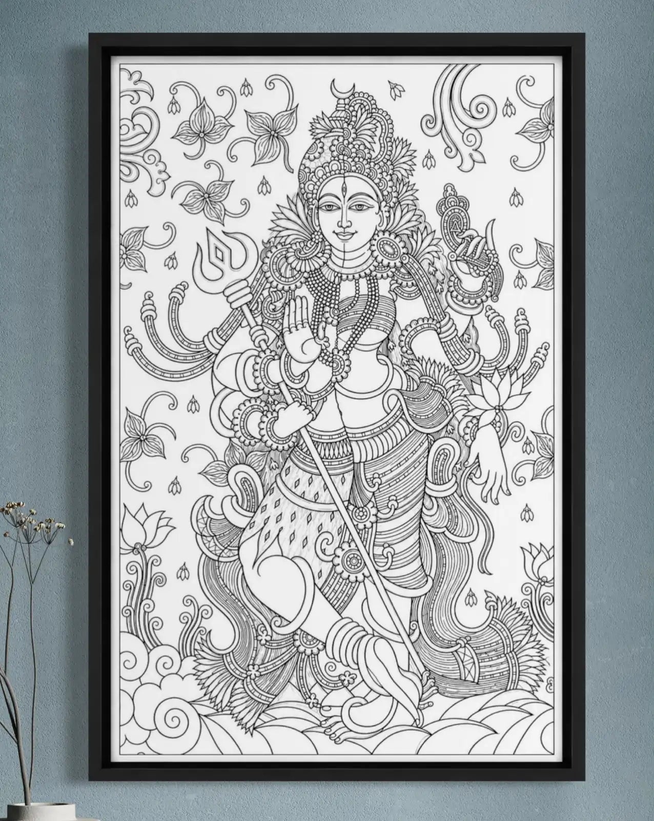 Ardhanarishvara Kerala Mural Pre-Drawn Canvas Painting for Coloring | 12 Free Colors & Brush Included