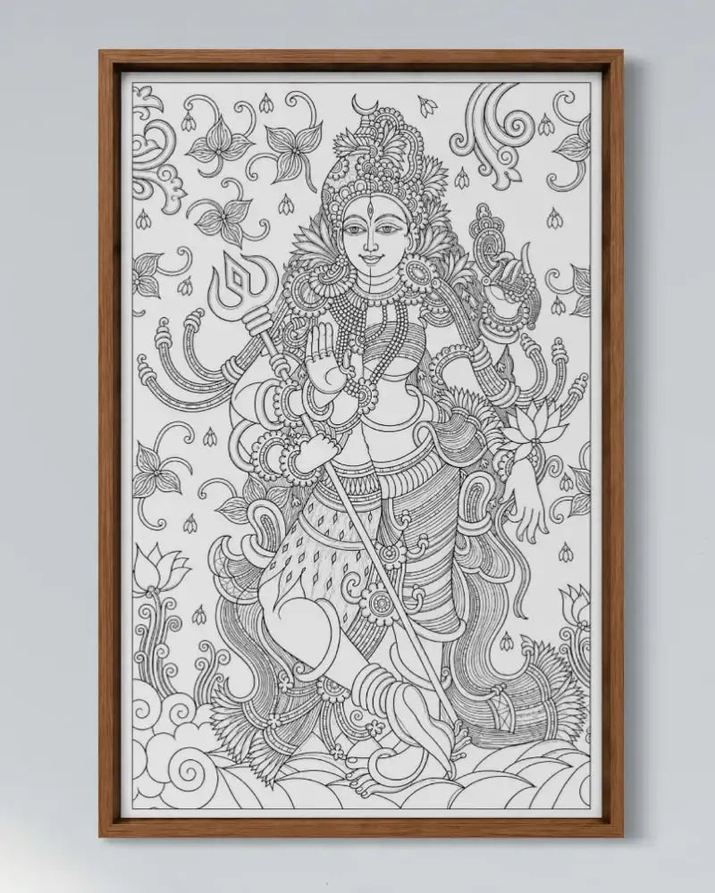 Ardhanarishvara Kerala Mural Pre-Drawn Canvas Painting for Coloring | 12 Free Colors & Brush Included