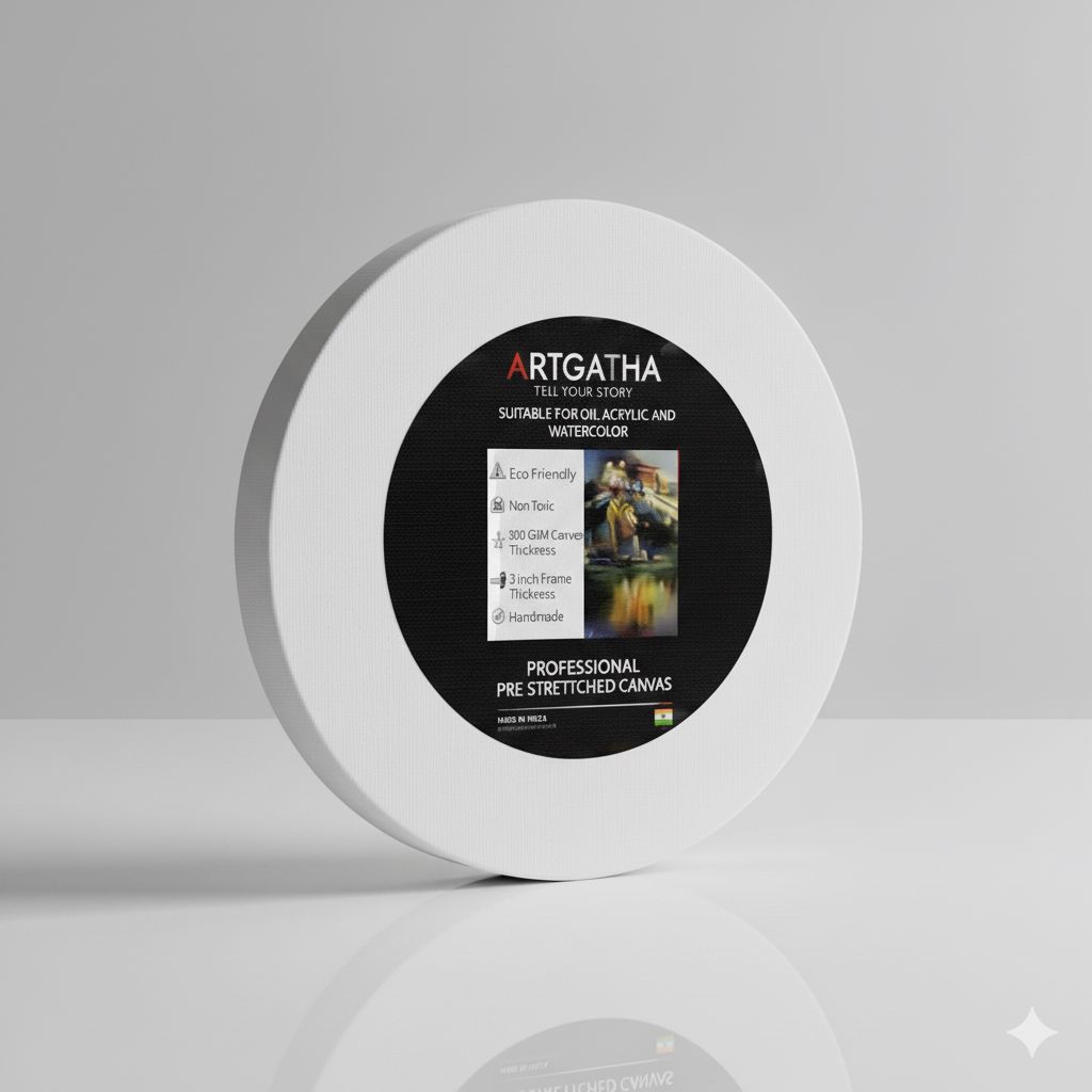 Round Professional Pre Stretched Canvas 380 GSM (11 Oz) | 100% cotton | Artist Grade | Multiple Sizes