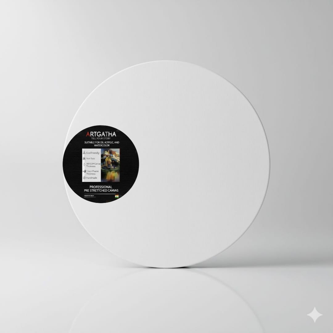 Round Professional Pre Stretched Canvas 380 GSM (11 Oz) | 100% cotton | Artist Grade | Multiple Sizes
