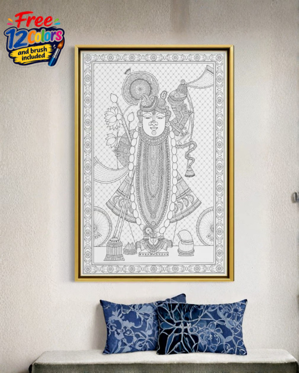 Swaroop Shreenath Ji Pichwai Pre-Drawn Canvas Painting for Coloring | 12 Free Colors & Brush Included