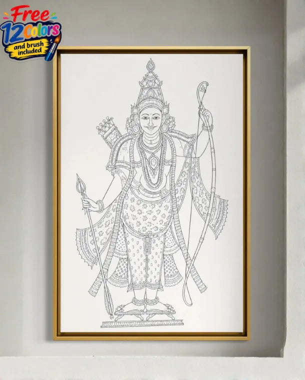 Rama's Tribhanga Pose Pichwai Pre-Drawn Canvas Painting for Coloring | 12 Free Colors & Brush Included
