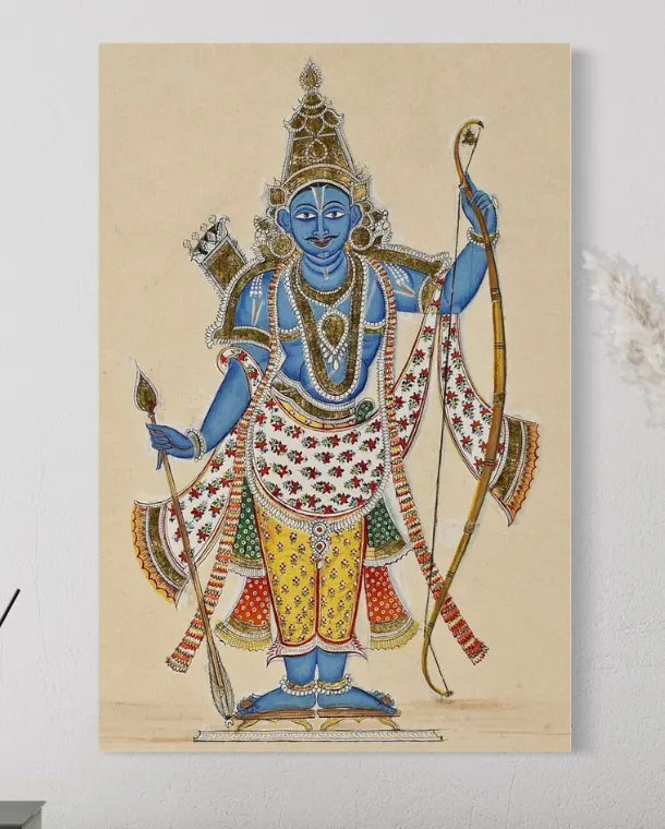 Rama's Tribhanga Pose Pichwai Pre-Drawn Canvas Painting for Coloring | 12 Free Colors & Brush Included