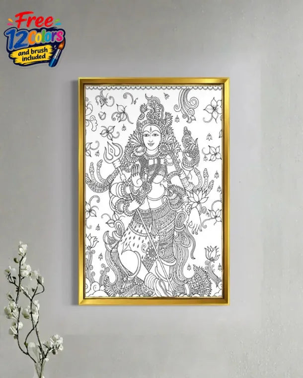 Ardhanarishvara Kerala Mural Pre-Drawn Canvas Painting for Coloring | 12 Free Colors & Brush Included