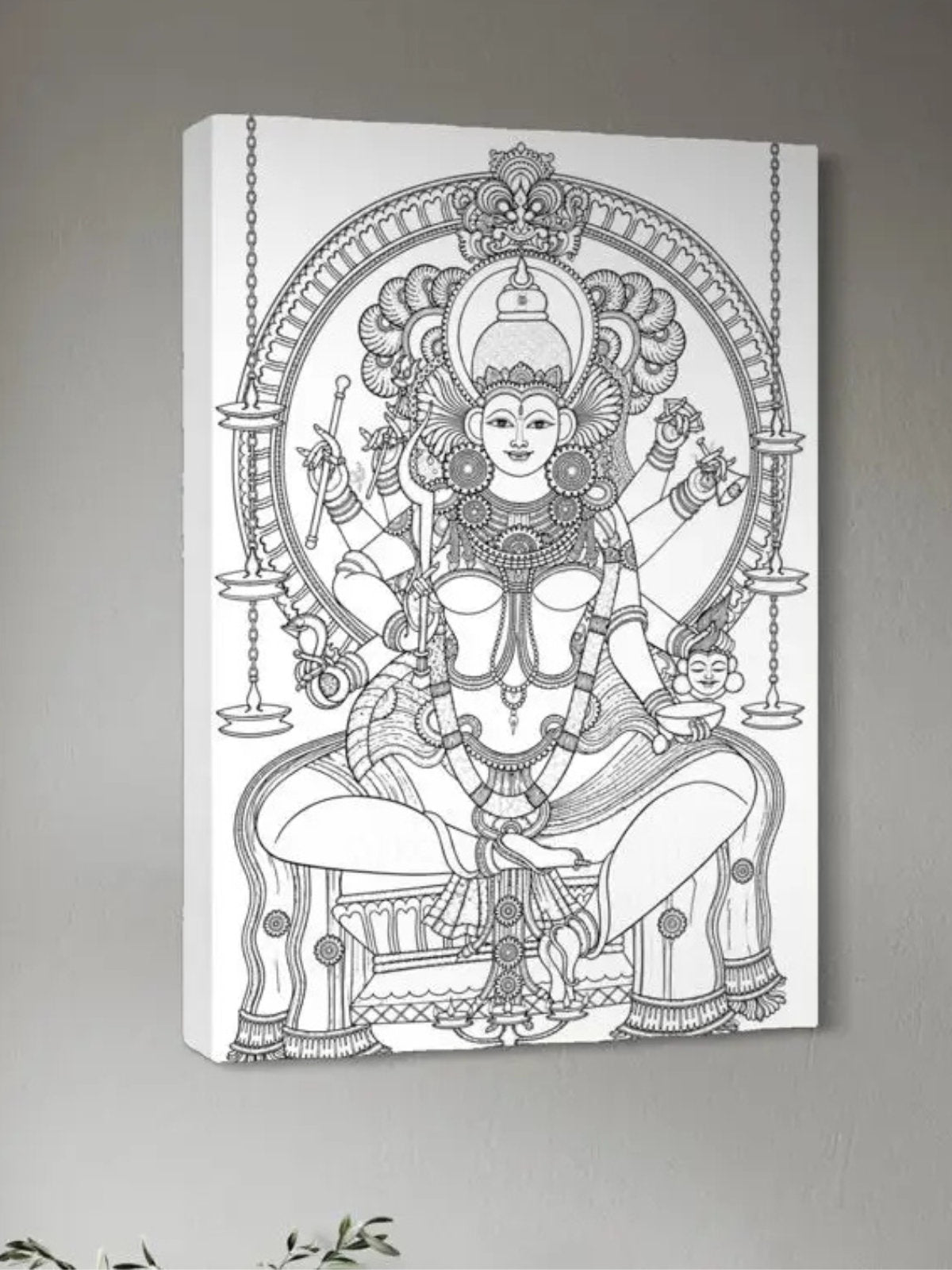 Thirumandhamkunnu Bhagavathy Kerala Mural Pre Drawn Canvas Kit