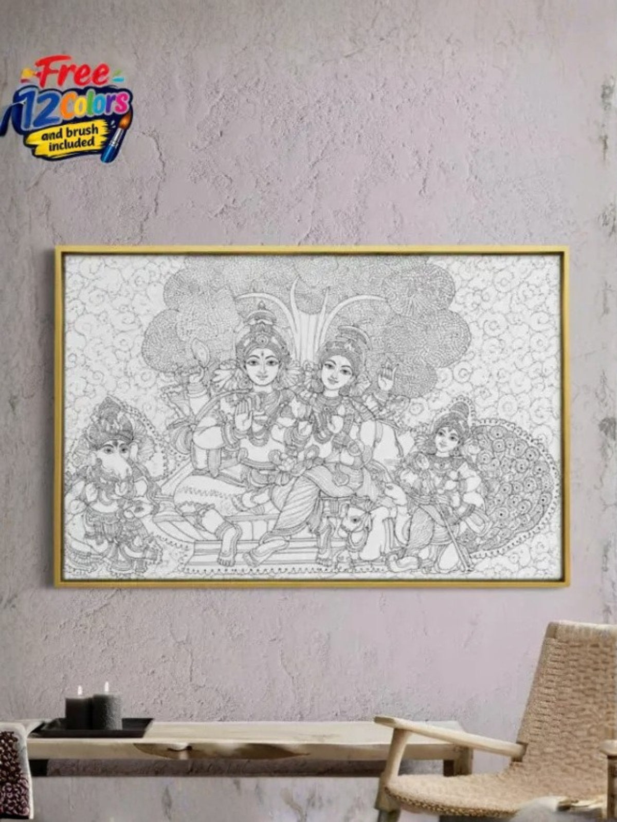 Shiva Parvati Parivar Pre-Drawn Canvas Kit